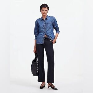 Madewell Petite Kick Out Crop BLACK Pants in Wool-Blend Twill Size 0P NWT